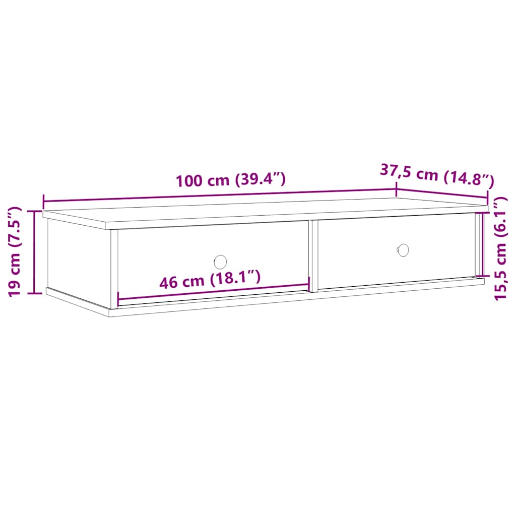 Wall Shelf with Drawers Concrete Grey 100x37.5x19 cm