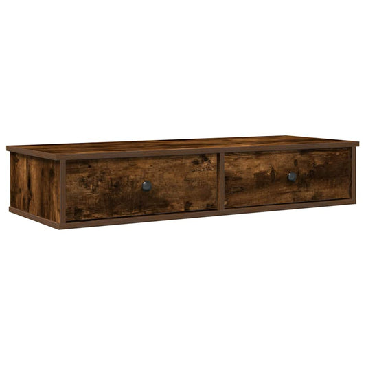 Wall Shelf with Drawers Smoked Oak 100x37.5x19 cm Engineered Wood Wall Shelf with Drawers Smoked Oak 100x37.5x19 cm Engineered Wood