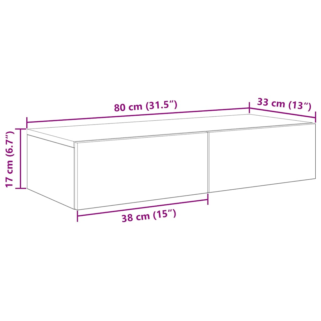 Wall Shelf with Drawers Black 80x33x17 cm Engineered Wood