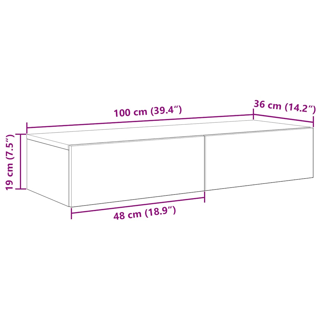 Wall Shelf with Drawers Concrete Grey 100x36x19 cm