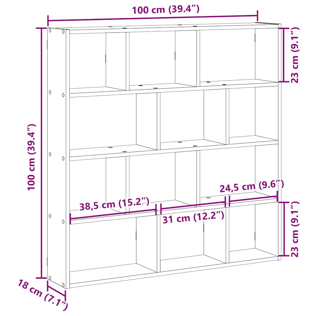 Wall Cube Shelf 12 Compartments Artisian Oak Engineered Wood