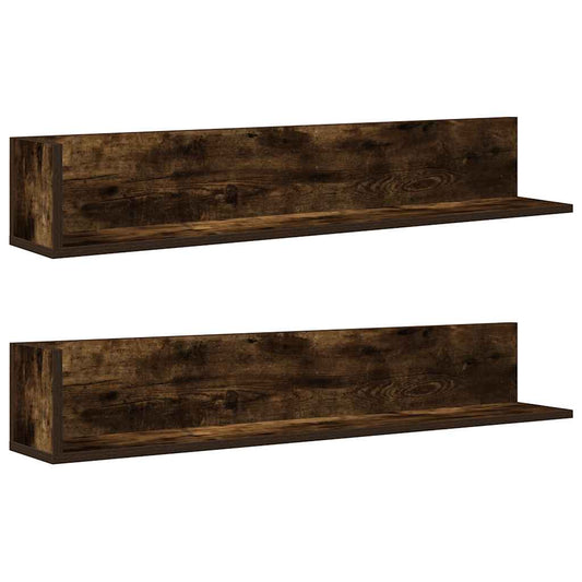 Wall Shelves 2 pcs Smoked Oak 100x16.5x16.5 cm Engineered Wood Wall Shelves 2 pcs Smoked Oak 100x16.5x16.5 cm Engineered Wood