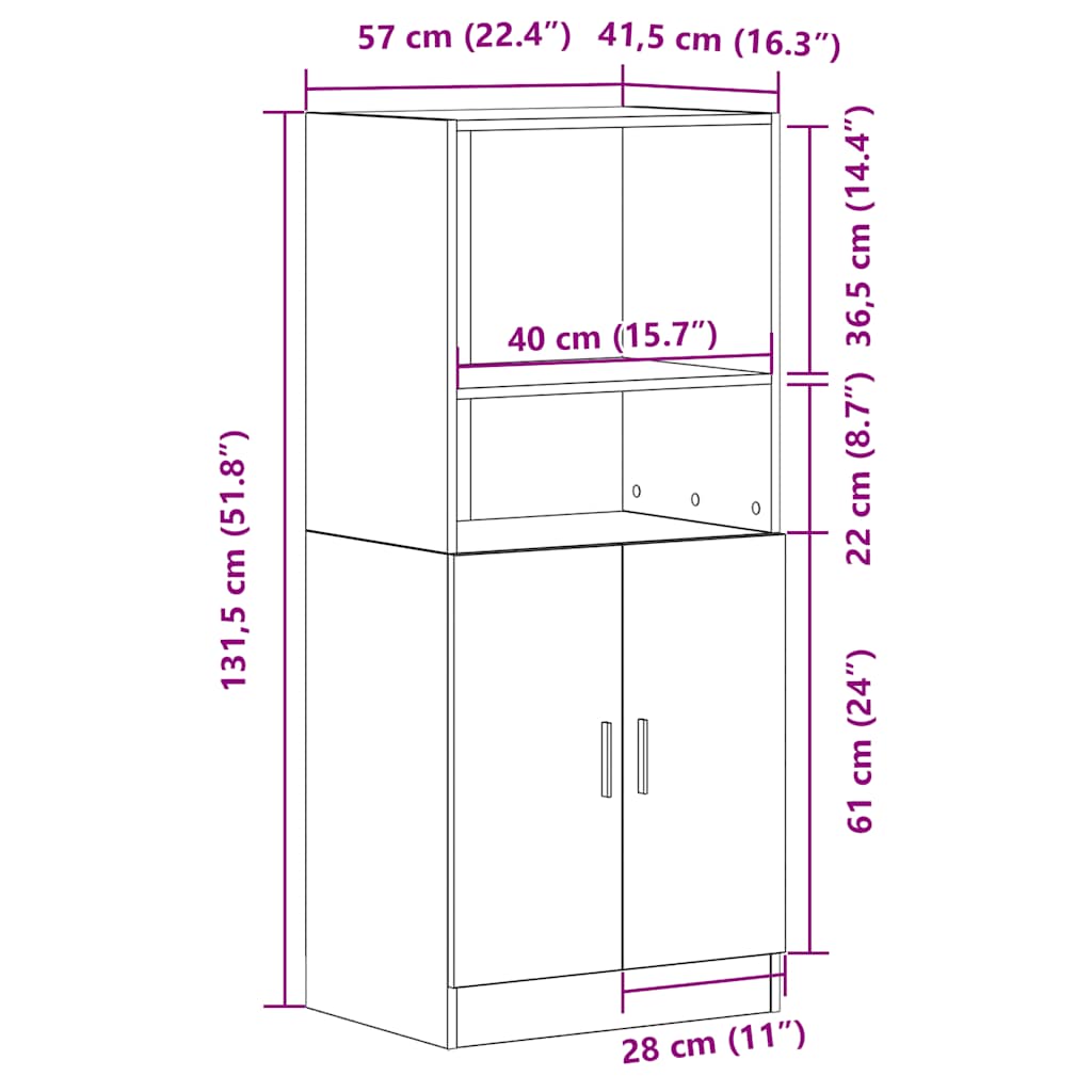 Kitchen Cabinet Concrete Grey 57x41,5x131,5 cm Engineered Wood
