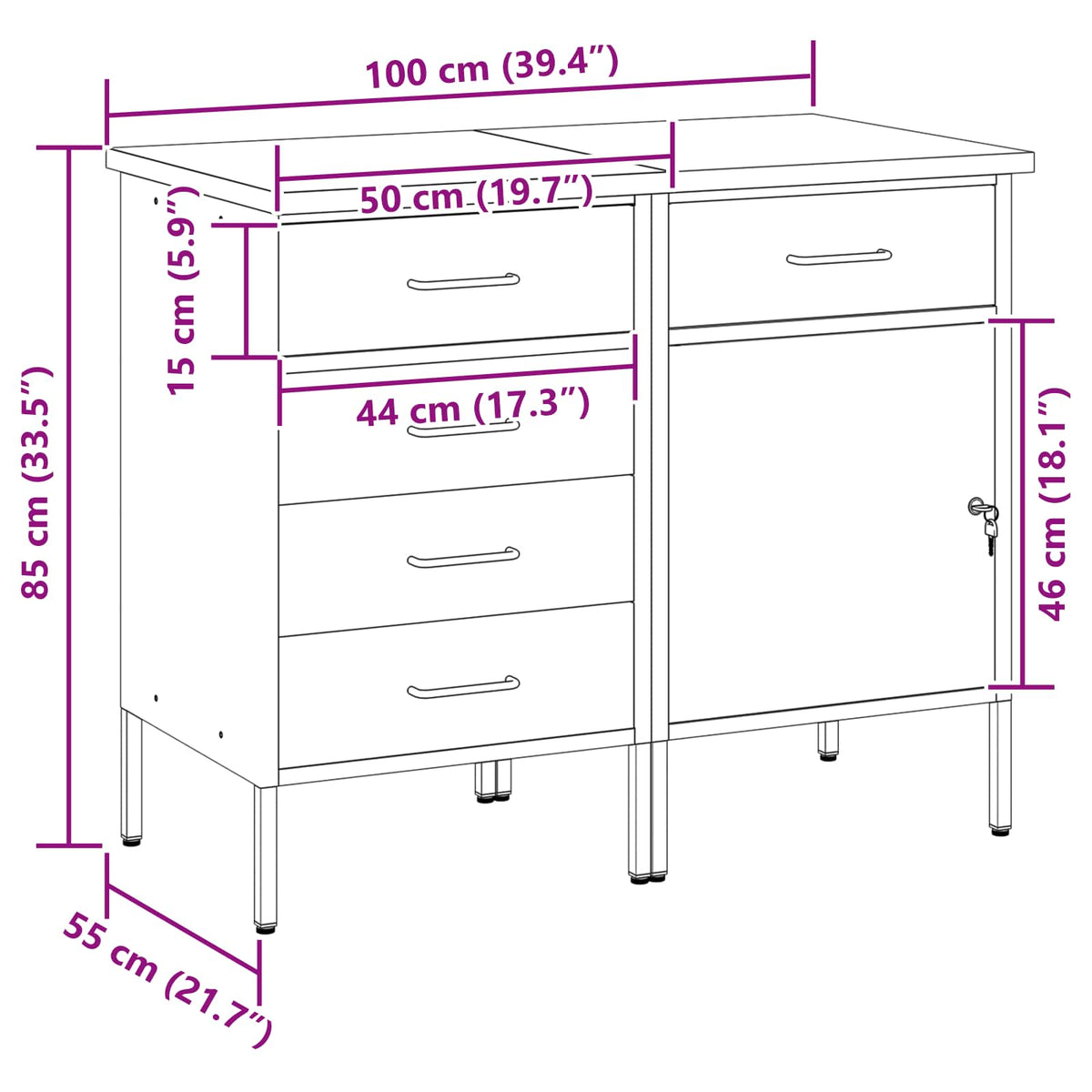 Work Cabinet with Drawer 2 pcs Black and Grey 100 x 55 x 85 cm