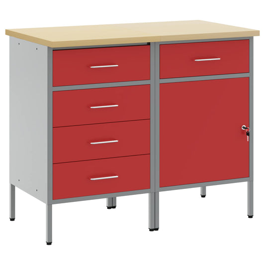 Work Cabinet with Drawer 2 pcs Red and Grey 100 x 55 x 85 cm Work Cabinet with Drawer 2 pcs Red and Grey 100 x 55 x 85 cm
