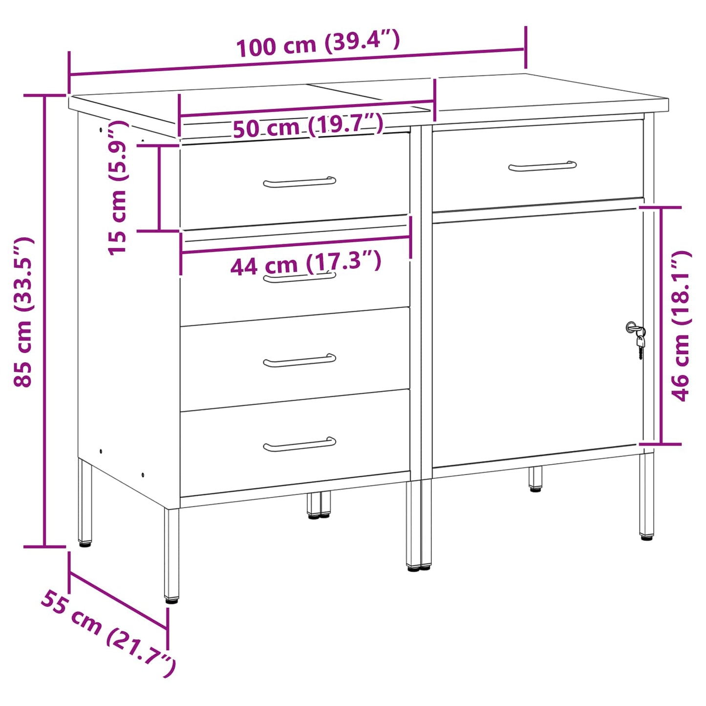Work Cabinet with Drawer 2 pcs Red and Grey 75 x 45 x 85 cm