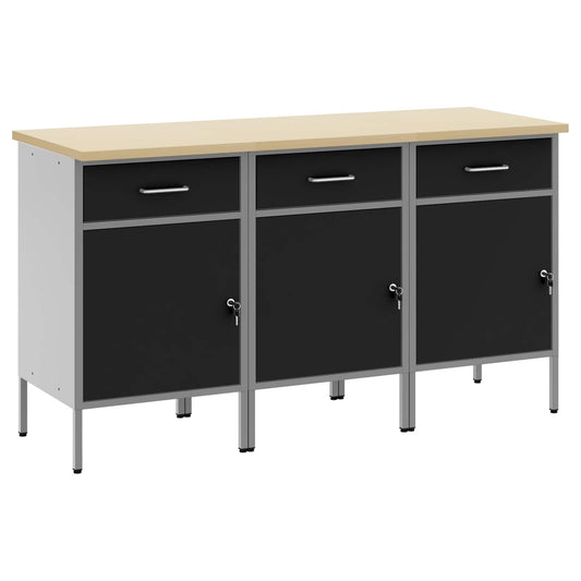 Work Cabinet with Drawer 3 pcs Black and Grey 150 x 55 x 85 cm Work Cabinet with Drawer 3 pcs Black and Grey 150 x 55 x 85 cm