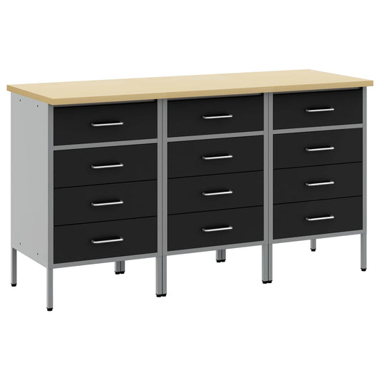 Work Cabinet with Drawer 3 pcs Black and Grey 150 x 55 x 85 cm Work Cabinet with Drawer 3 pcs Black and Grey 150 x 55 x 85 cm