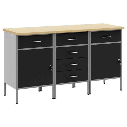Work Cabinet with Drawer 3 pcs Black and Grey 150 x 55 x 85 cm Work Cabinet with Drawer 3 pcs Black and Grey 150 x 55 x 85 cm