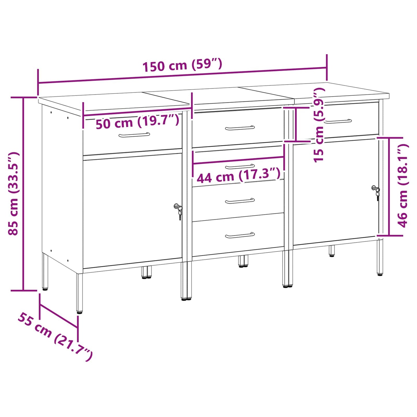 Work Cabinet with Drawer 3 pcs Black and Grey 75 x 45 x 85 cm