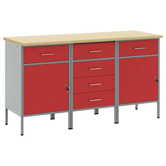 Work Cabinet with Drawer 3 pcs Red and Grey 150 x 55 x 85 cm Work Cabinet with Drawer 3 pcs Red and Grey 150 x 55 x 85 cm