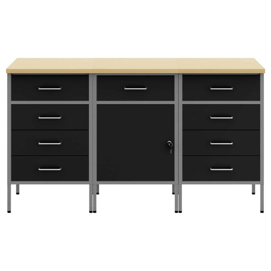 Work Cabinet with Drawer 3 pcs Black and Grey 150 x 55 x 85 cm Work Cabinet with Drawer 3 pcs Black and Grey 150 x 55 x 85 cm