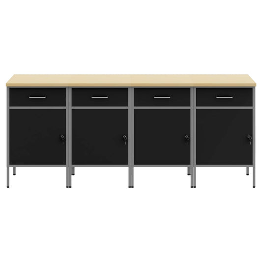 Work Cabinet with Drawer 4 pcs Black and Grey 200 x 55 x 85 cm Work Cabinet with Drawer 4 pcs Black and Grey 200 x 55 x 85 cm
