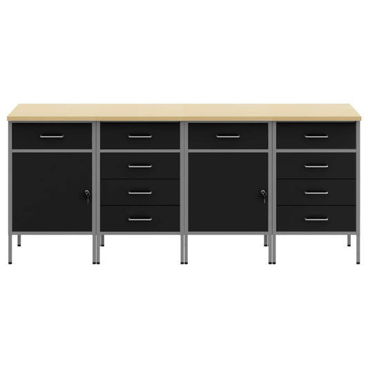 Work Cabinet with Drawer 4 pcs Black and Grey 200 x 55 x 85 cm Work Cabinet with Drawer 4 pcs Black and Grey 200 x 55 x 85 cm