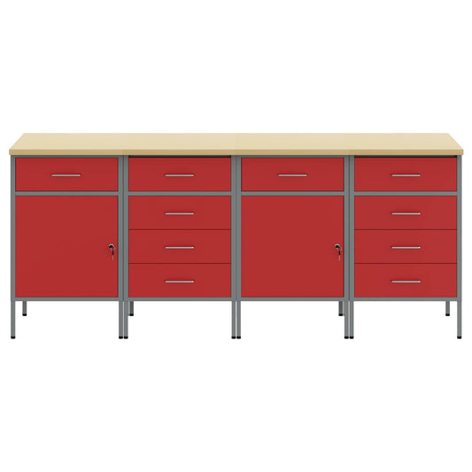 Work Cabinet with Drawer 4 pcs Red and Grey 200 x 55 x 85 cm Work Cabinet with Drawer 4 pcs Red and Grey 200 x 55 x 85 cm