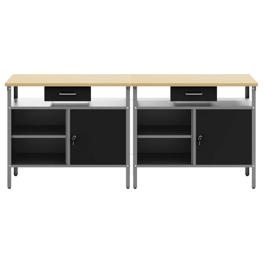 Work Bench Set 2 pcs Black 200 x 55 x 85 cm Powder-Coated Steel Work Bench Set 2 pcs Black 200 x 55 x 85 cm Powder-Coated Steel