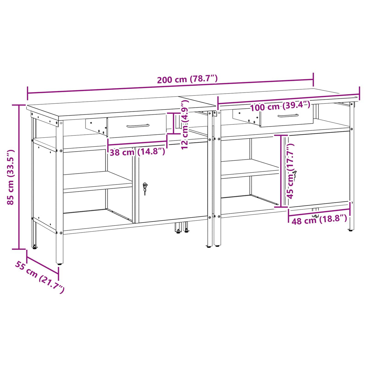 Work Bench Set 2 pcs Red Steel