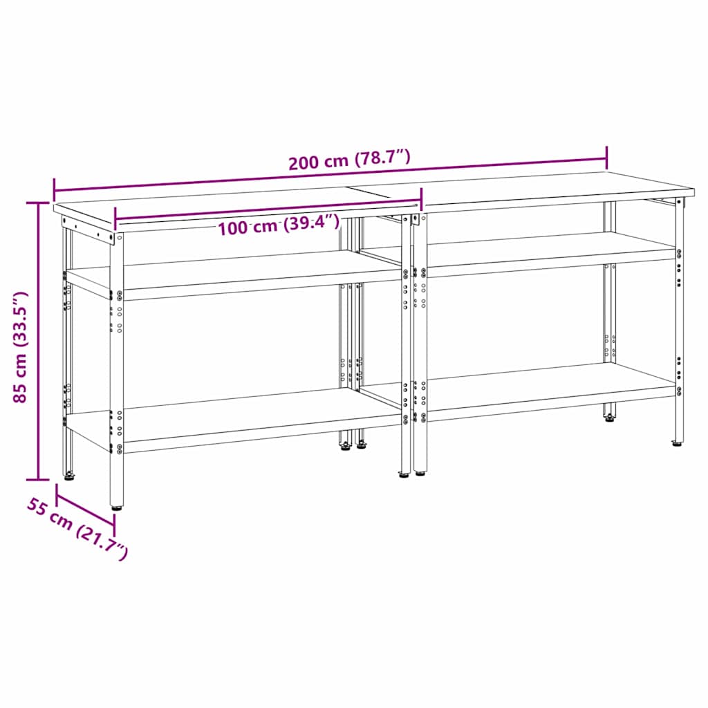 Work Bench Set with Shelf 2 pcs Beige and Grey 200 x 55 x 85 cm