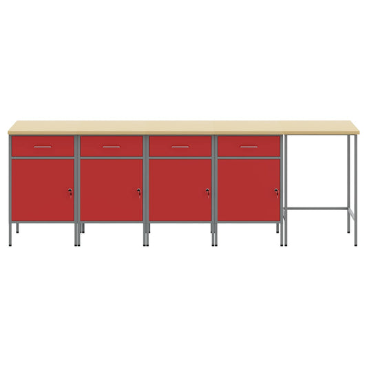 Work Cabinet Set with Drawer with Storage 5 pcs Red and Grey Work Cabinet Set with Drawer with Storage 5 pcs Red and Grey