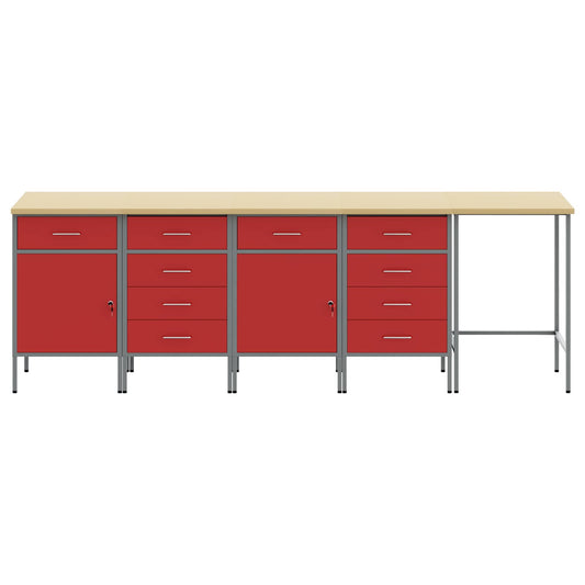 Work Cabinet Set with Drawer with Storage 5 pcs Red and Grey Work Cabinet Set with Drawer with Storage 5 pcs Red and Grey