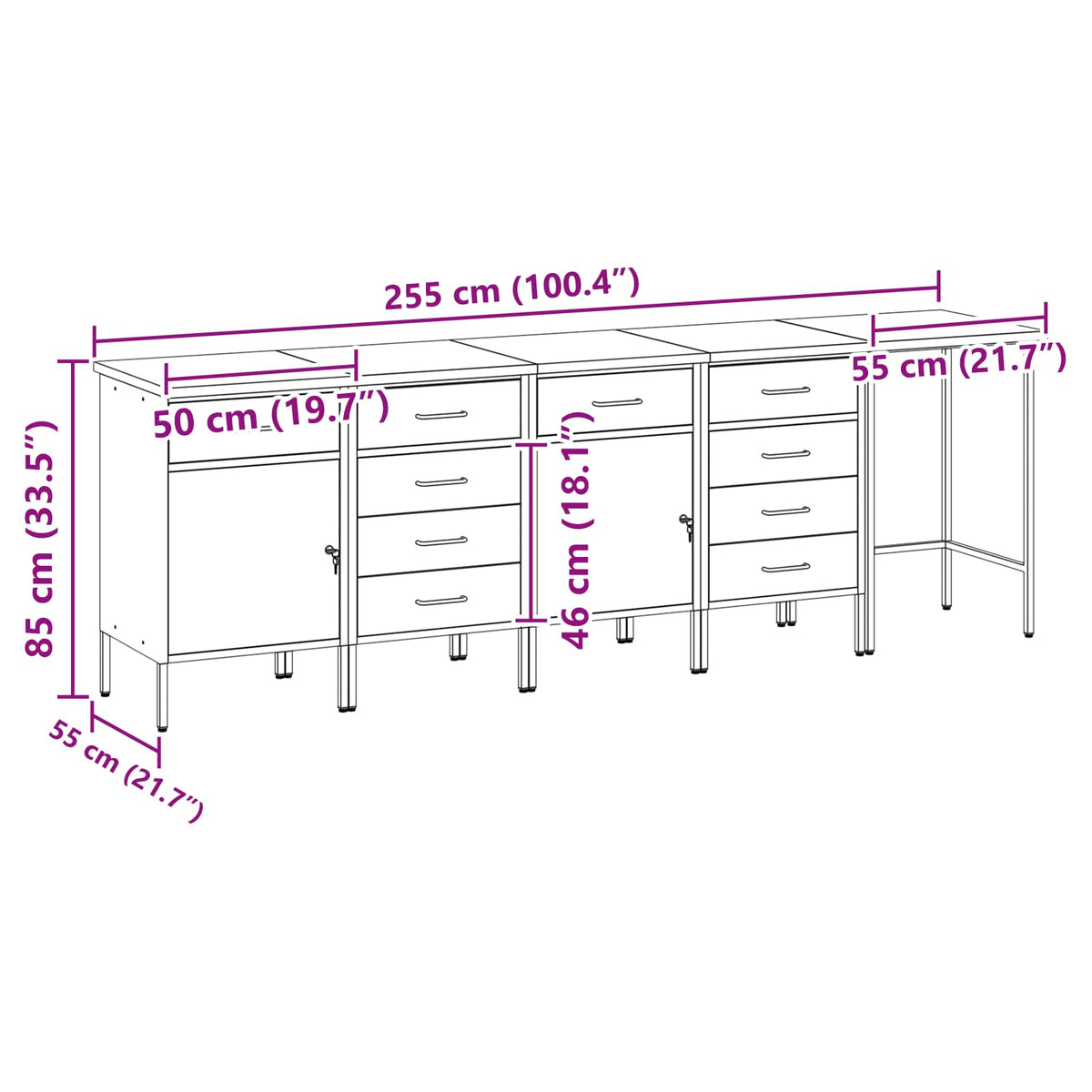 Work Cabinet Set with Drawer with Storage 5 pcs Red and Grey