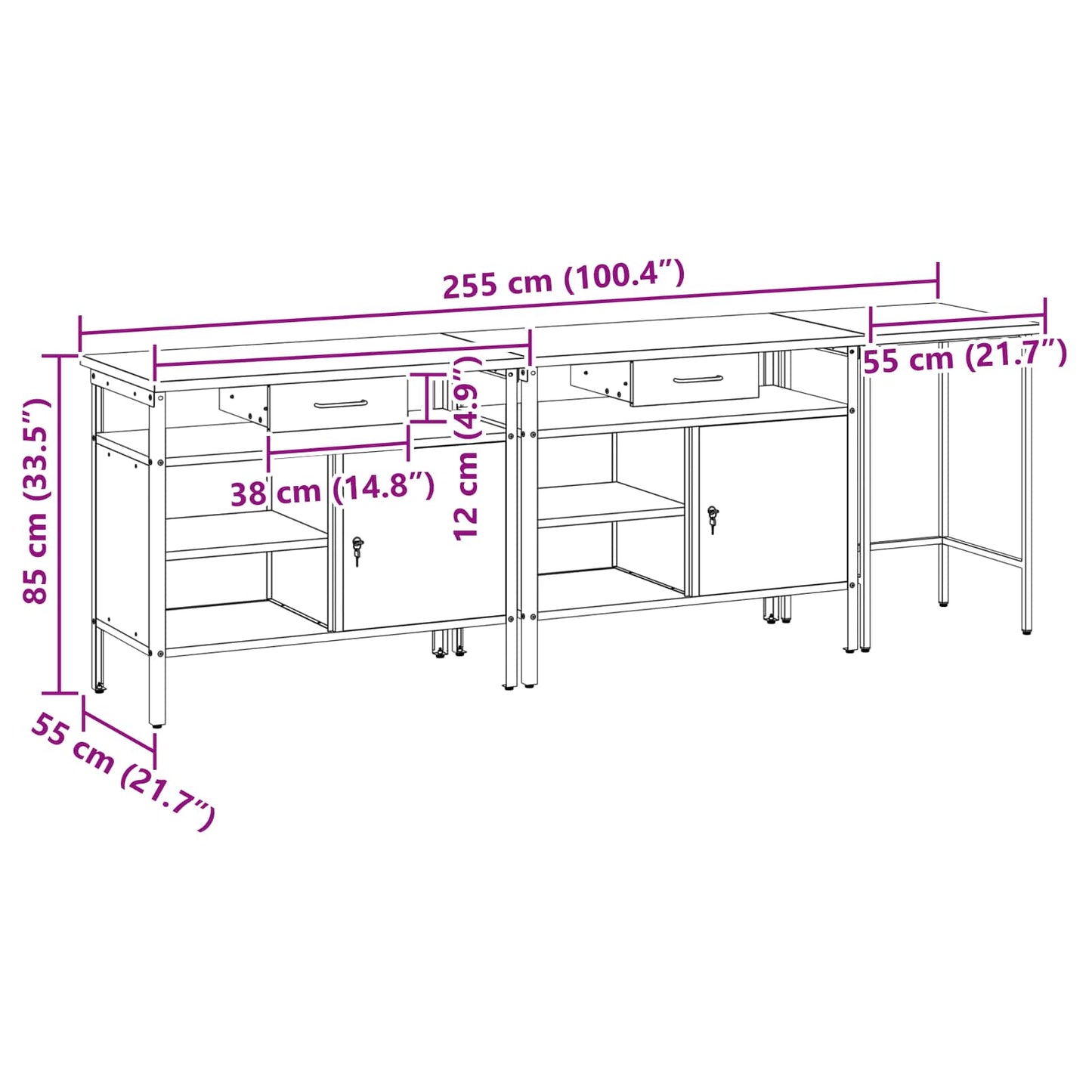 Work Bench Set with Lock 3 pcs Red and Grey Powder-Coated Steel