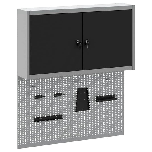 Tool Cabinet Set with Shelf 3 pcs Black Powder-Coated Steel Tool Cabinet Set with Shelf 3 pcs Black Powder-Coated Steel