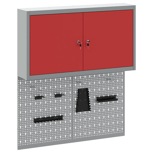 Tool Cabinet Set with Shelf 3 pcs Red Powder-Coated Steel Tool Cabinet Set with Shelf 3 pcs Red Powder-Coated Steel