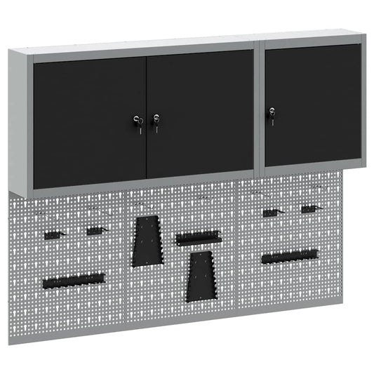 Tool Cabinet Set with Shelf 5 pcs Black Powder-Coated Steel Tool Cabinet Set with Shelf 5 pcs Black Powder-Coated Steel