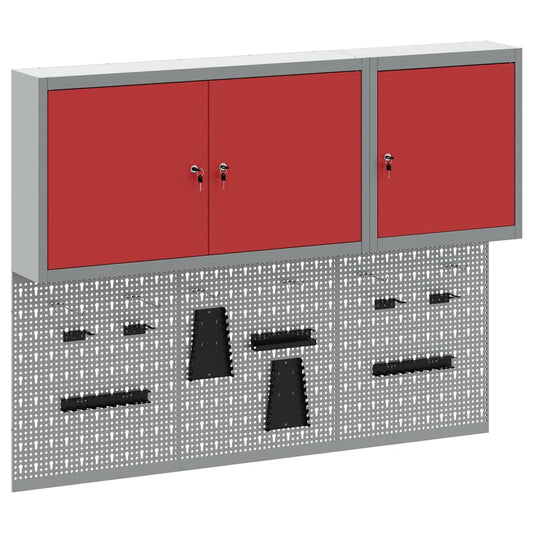 Tool Cabinet Set with Shelf 5 pcs Red Powder-Coated Steel Tool Cabinet Set with Shelf 5 pcs Red Powder-Coated Steel