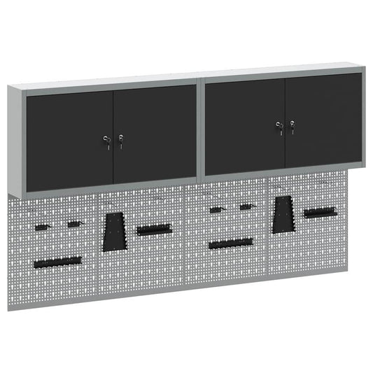 Tool Cabinet Set with Shelf 6 pcs Black Powder-Coated Steel Tool Cabinet Set with Shelf 6 pcs Black Powder-Coated Steel
