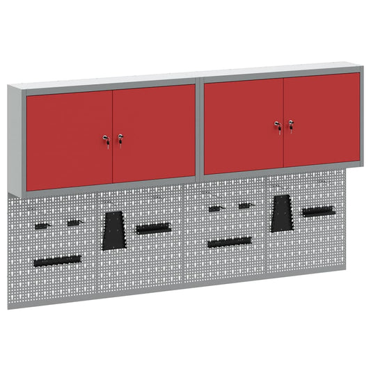 Tool Cabinet Set with Shelf 6 pcs Red Powder-Coated Steel Tool Cabinet Set with Shelf 6 pcs Red Powder-Coated Steel