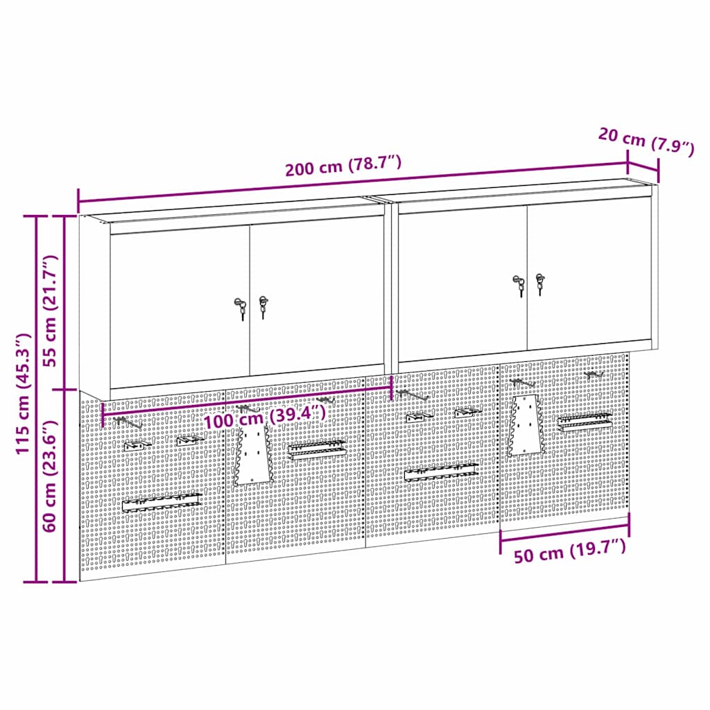 Tool Cabinet Set with Shelf 6 pcs Red Powder-Coated Steel