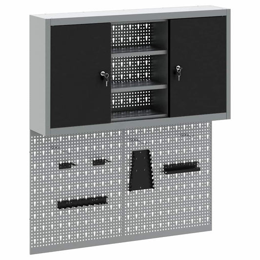 Tool Cabinet Set with Shelf 3 pcs Black Powder-Coated Steel Tool Cabinet Set with Shelf 3 pcs Black Powder-Coated Steel