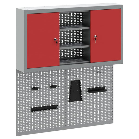 Tool Cabinet Set with Shelf 3 pcs Red Powder-Coated Steel Tool Cabinet Set with Shelf 3 pcs Red Powder-Coated Steel