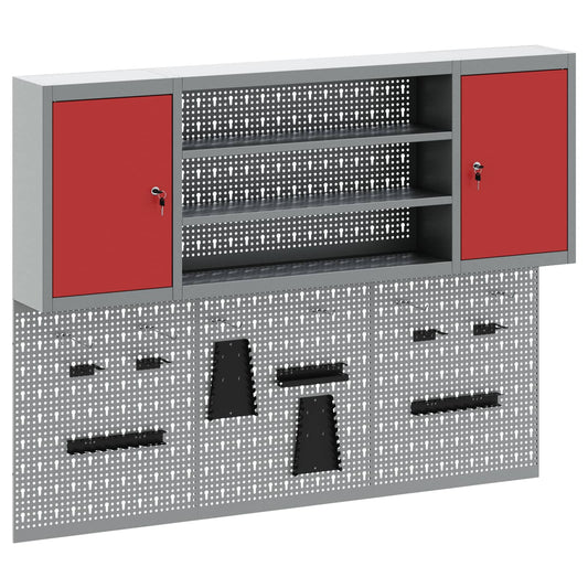 Tool Cabinet Set with Shelf 4 pcs Red Powder-Coated Steel Tool Cabinet Set with Shelf 4 pcs Red Powder-Coated Steel