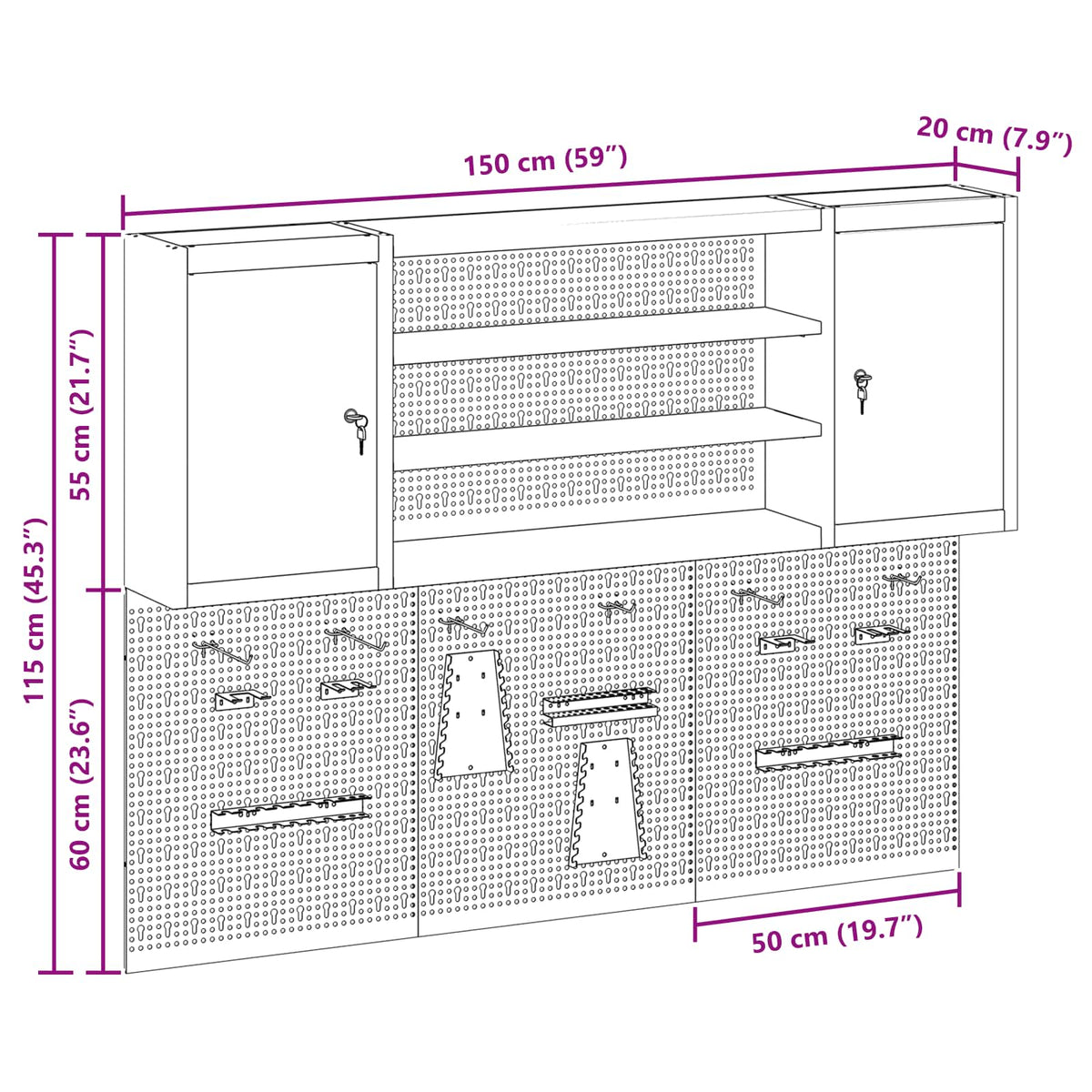 Tool Cabinet Set with Shelf with Storage 6 pcs Black Steel