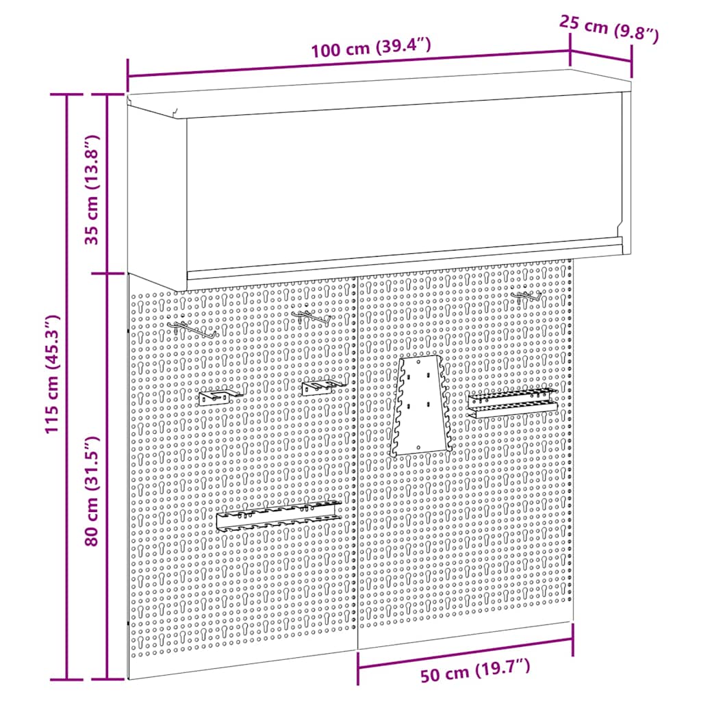 Tool Cabinet Set with Shelf 3 pcs Black Powder-Coated Steel