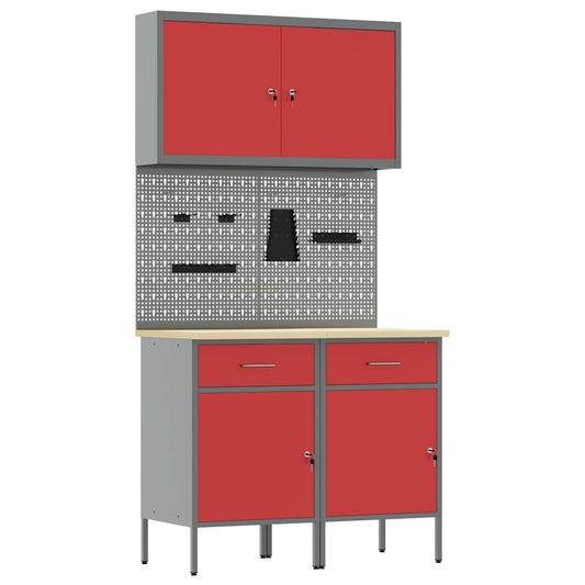 Work Cabinet with Drawer 5 pcs Red Engineered Wood and Steel Work Cabinet with Drawer 5 pcs Red Engineered Wood and Steel