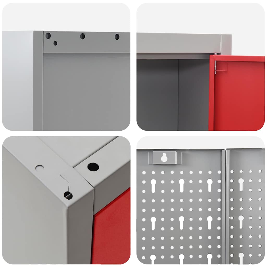 Work Cabinet with Drawer 5 pcs Red Engineered Wood and Steel