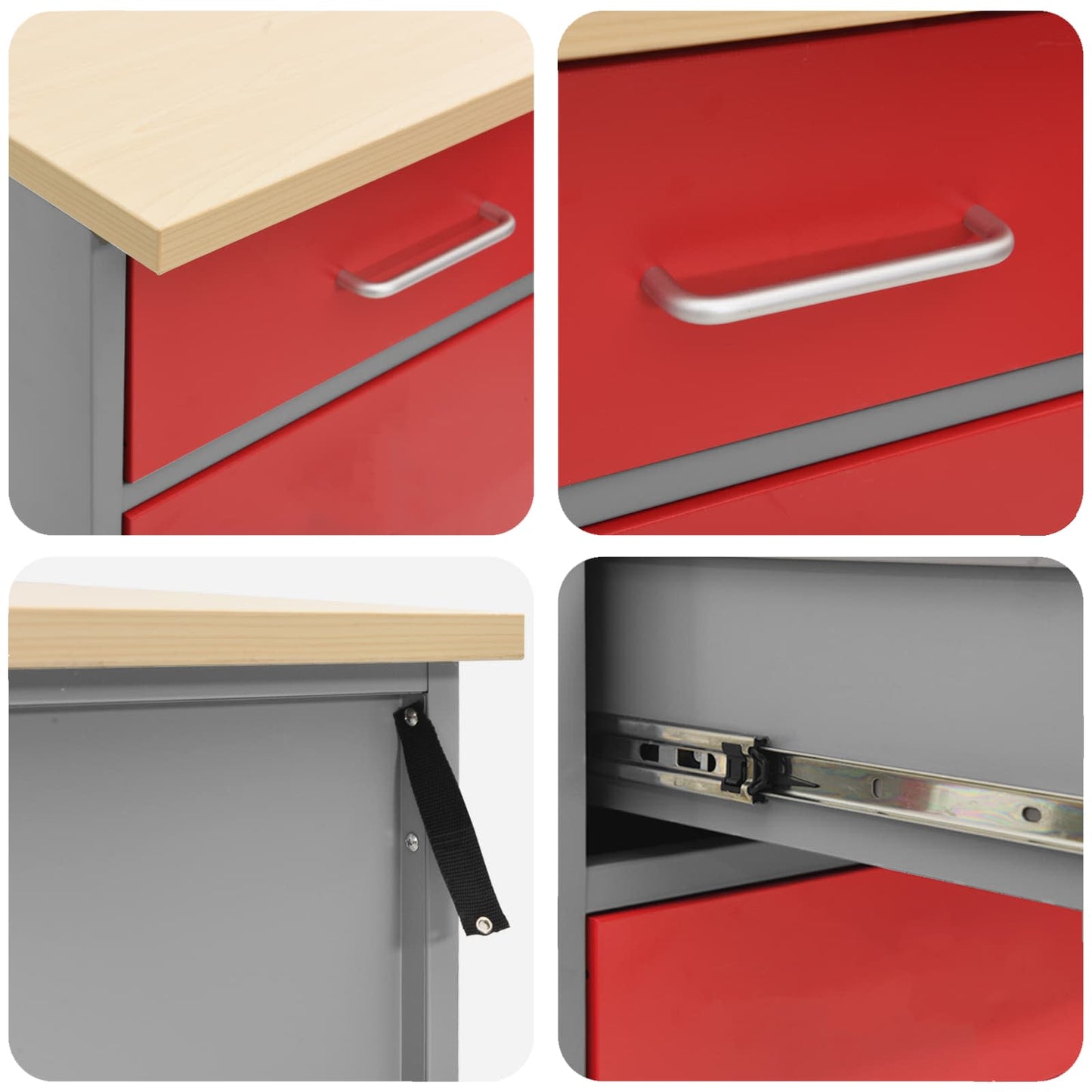 Work Cabinet Set with Drawer with Shelf with Storage 5 pcs Red