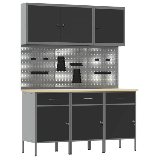Work Cabinet with Drawer 8 pcs Black Engineered Wood and Steel Work Cabinet with Drawer 8 pcs Black Engineered Wood and Steel