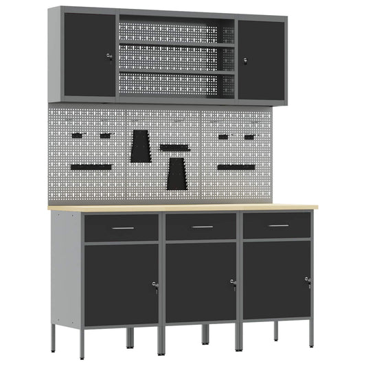 Work Cabinet with Drawer 7 pcs Black Engineered Wood and Steel Work Cabinet with Drawer 7 pcs Black Engineered Wood and Steel