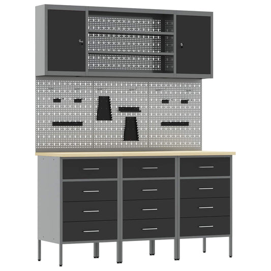 Work Cabinet with Drawer 7 pcs Black Engineered Wood and Steel Work Cabinet with Drawer 7 pcs Black Engineered Wood and Steel