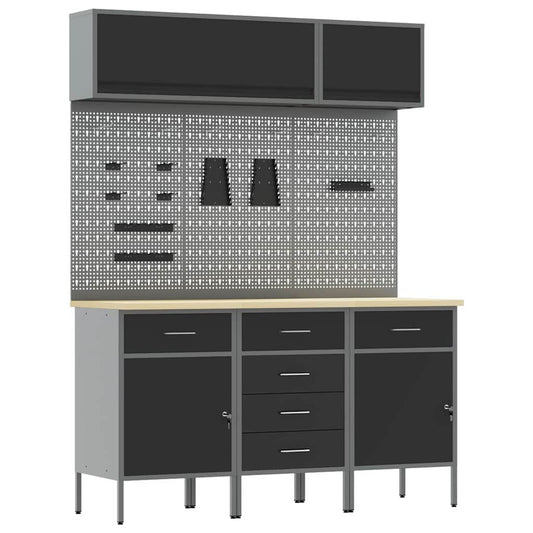 Work Cabinet Set 8 pcs Black Steel and Engineered Wood Work Cabinet Set 8 pcs Black Steel and Engineered Wood