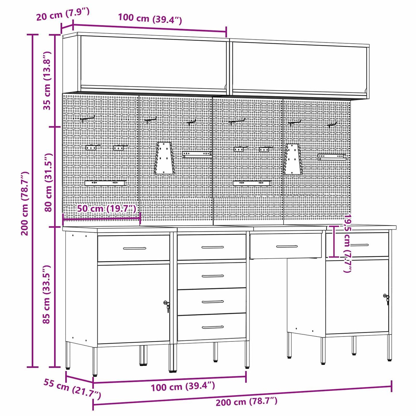 Work Cabinet with Drawer 10 pcs Red Engineered Wood and Steel