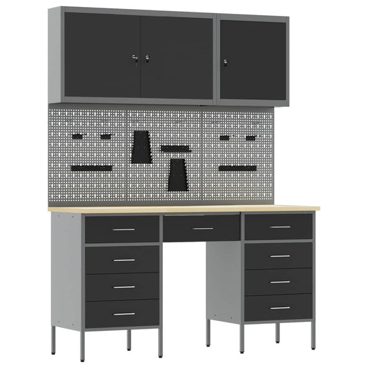 Work Cabinet 8 pcs Black and Grey Engineered Wood and Steel Work Cabinet 8 pcs Black and Grey Engineered Wood and Steel