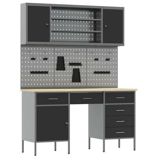 Work Cabinet 7 pcs Black and Grey Engineered Wood and Steel Work Cabinet 7 pcs Black and Grey Engineered Wood and Steel