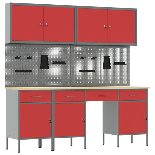 Work Cabinet with Drawer 10 pcs Red Engineered Wood and Steel Work Cabinet with Drawer 10 pcs Red Engineered Wood and Steel