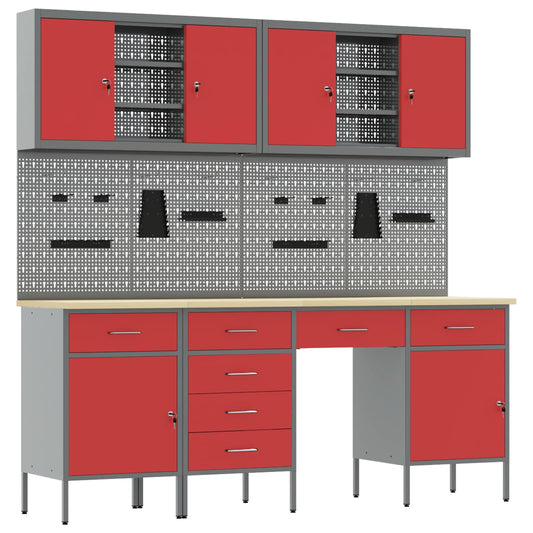 Work Cabinet with Drawer 10 pcs Red Engineered Wood and Steel Work Cabinet with Drawer 10 pcs Red Engineered Wood and Steel